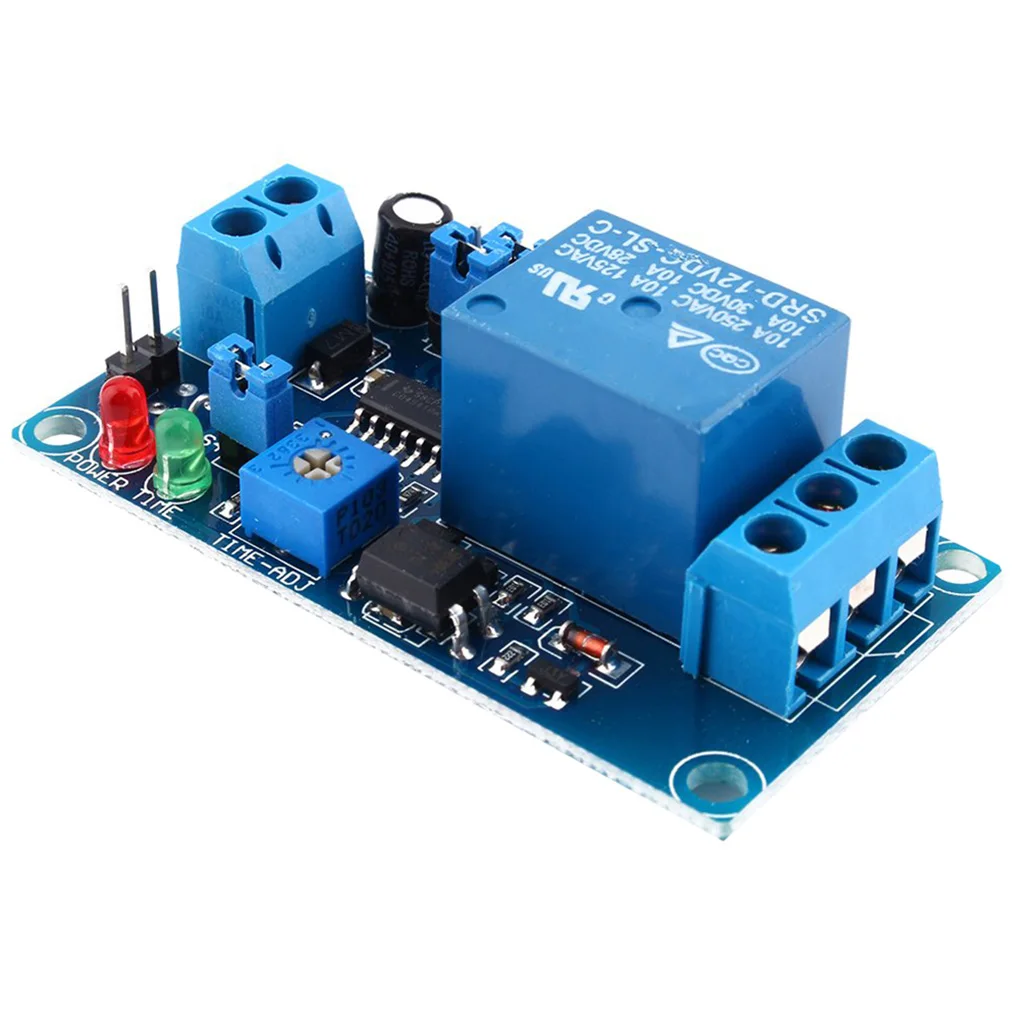 

DC 5V/12V Time Relay Module Normal Open Time Delay Timing Timer Relay Control Switch Adjustable Potentiometer LED Indicator