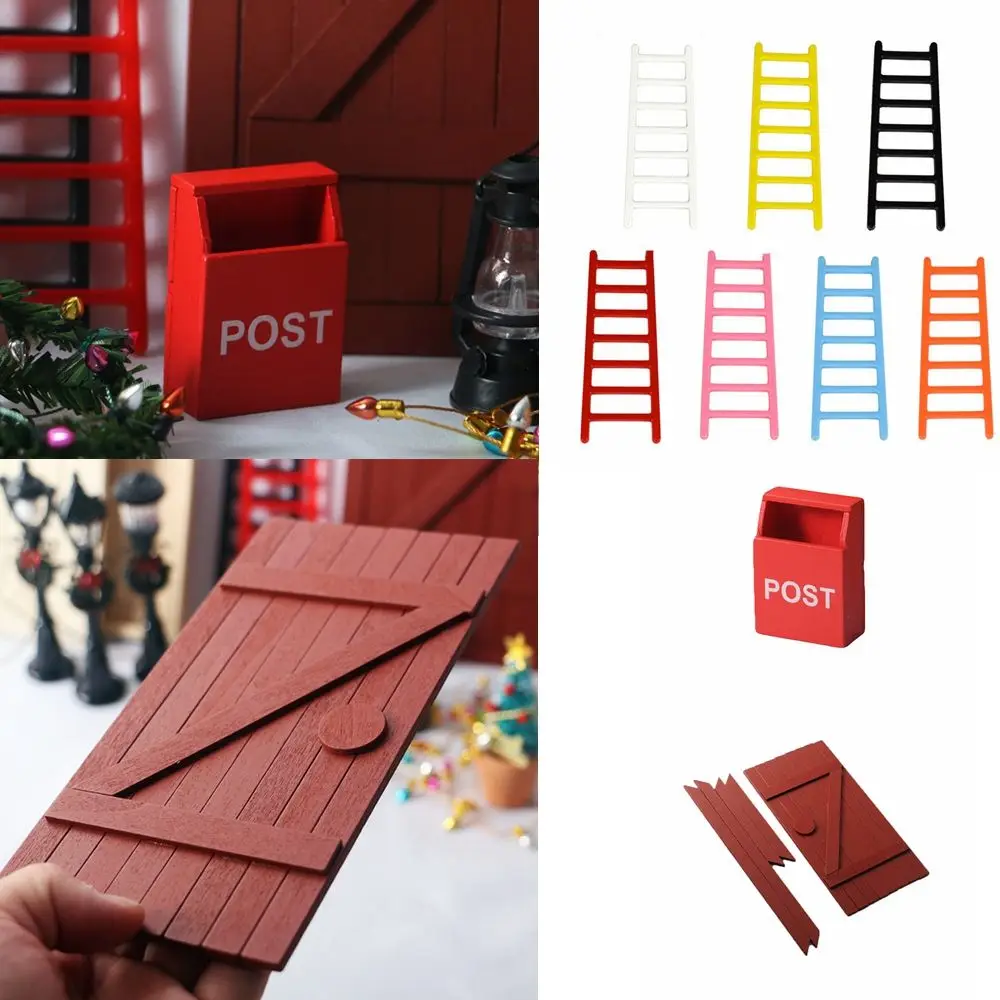 

Figurines Miniatures Doll Accessories Courtyard Decor Christmas Decoration Simulation Ladder Mini Mailbox Wooden Door