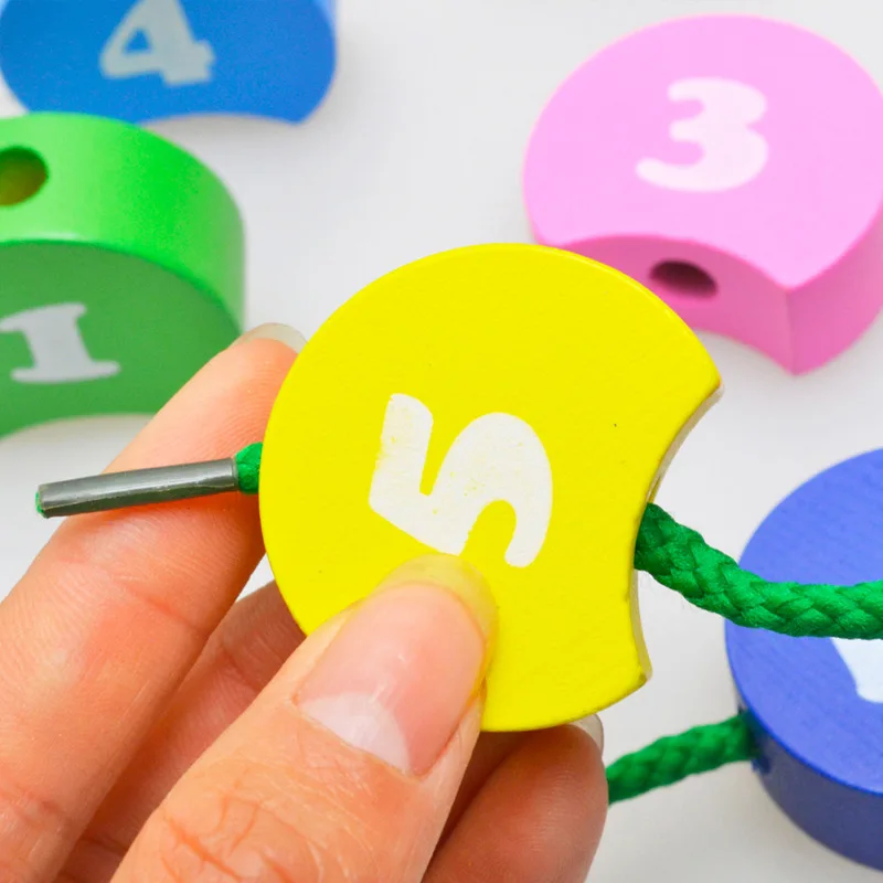 Деревянные Обучающие Детские игрушки с разноцветными цифрами и нитью гусеницы