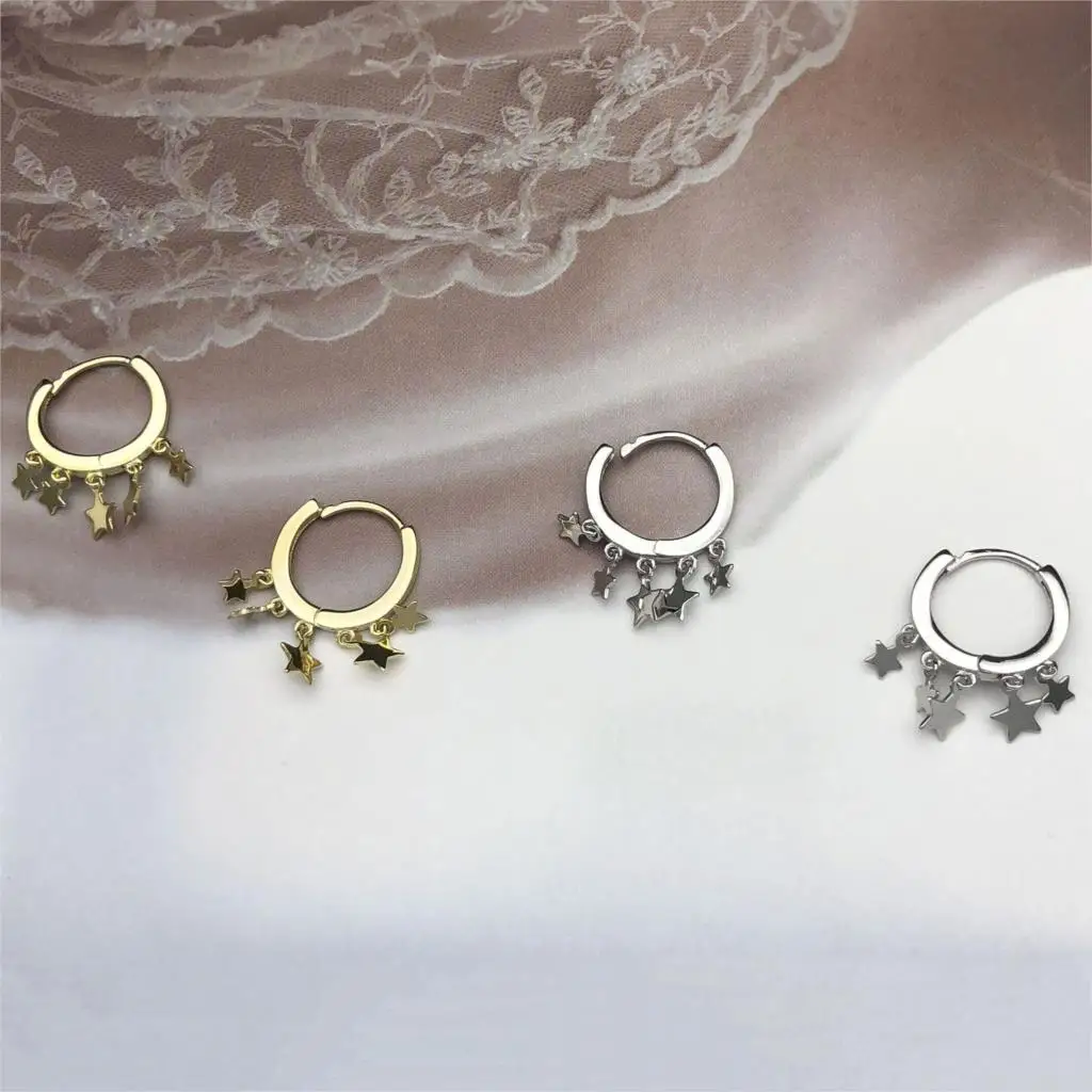 

ANENJERY 925 Sterling Silver Hot Fashion Earrings For Women Ins Star Tassel Earrings Gold S-E752