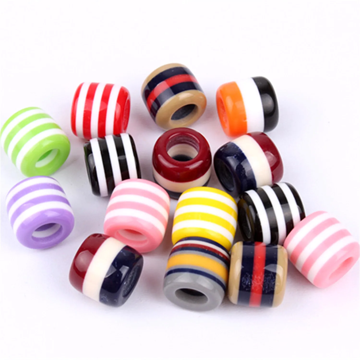 20 шт./лот 12x11 мм смешанные цвета большое отверстие полосатые бусины из смолы