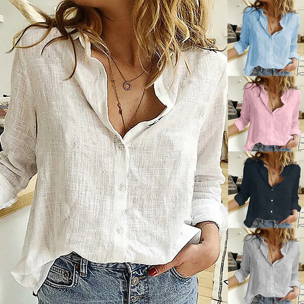 Womail Fashion женские блузки 2019 модные льняные пуговицы с лацканами кардиган на