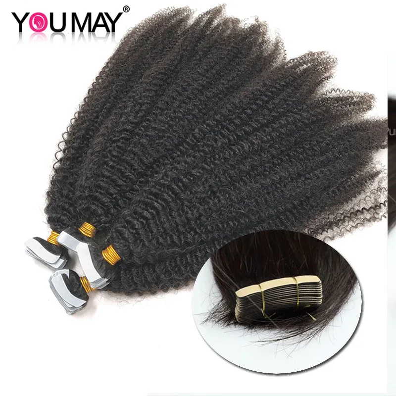 

Afro Kinky Curly Tape In Extensions Human Hair 8-30 Inch Skin Weft Mongolian Virgin Hair For Black Women Bundles Weave YouMay