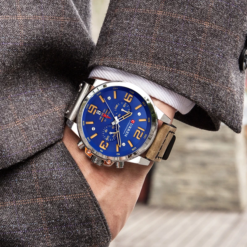 Часы мужские наручные с кожаным ремешком брендовые роскошные в стиле милитари