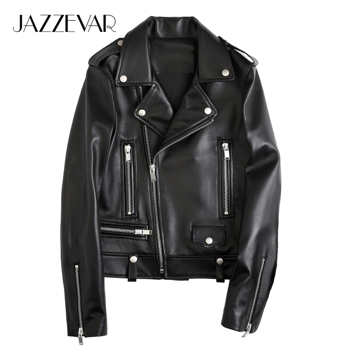 JAZZEVAR 2023 New High Fashion Street Women Real Sheep Skin Leather Jacket Genuine Leather Classic short Motorcycle Jackets