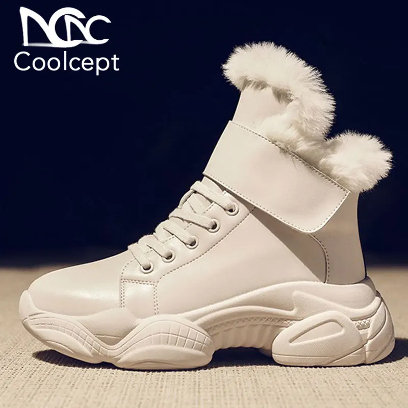 CoolCept/женские зимние ботинки Теплые ботильоны с Плюшевым Мехом Модные кроссовки на шнуровке Повседневная