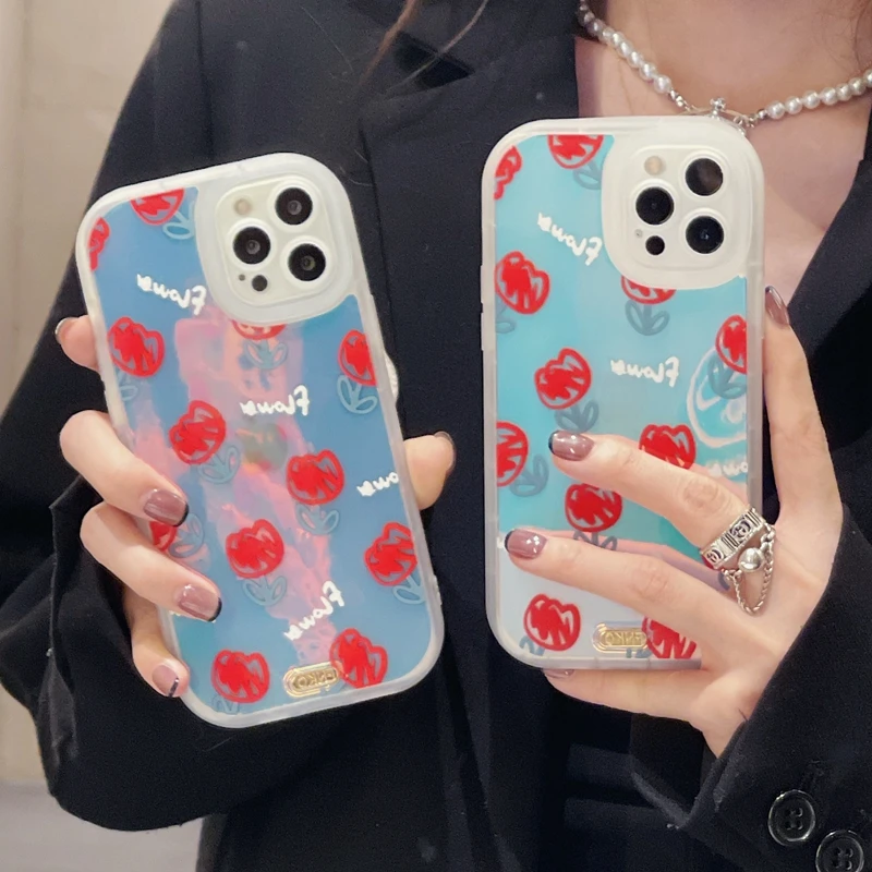 Милый красный лазерный чехол Floewr для телефона Iphone 13 12 11 Pro Max 7 8 Plus X XR XS Max, задняя крышка, модные силиконовые противоударные чехлы