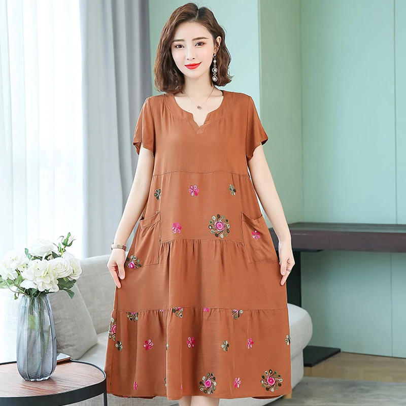 

Elegant Women's Floral Print Long Dress Female Summer Short sleeve Flower Print Sundress Costume