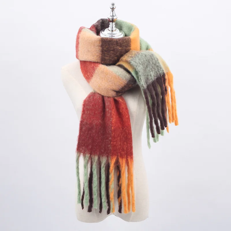 Новый брендовый клетчатый кашемировый шарф женские зимние толстые теплые