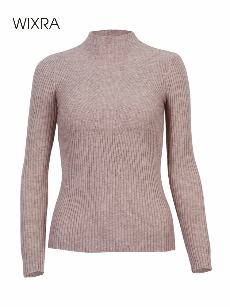 

Женские вязаные свитера Wixra, Осень-зима, элегантные водолазки, пуловеры, стретч-трикотаж, топы для женщин