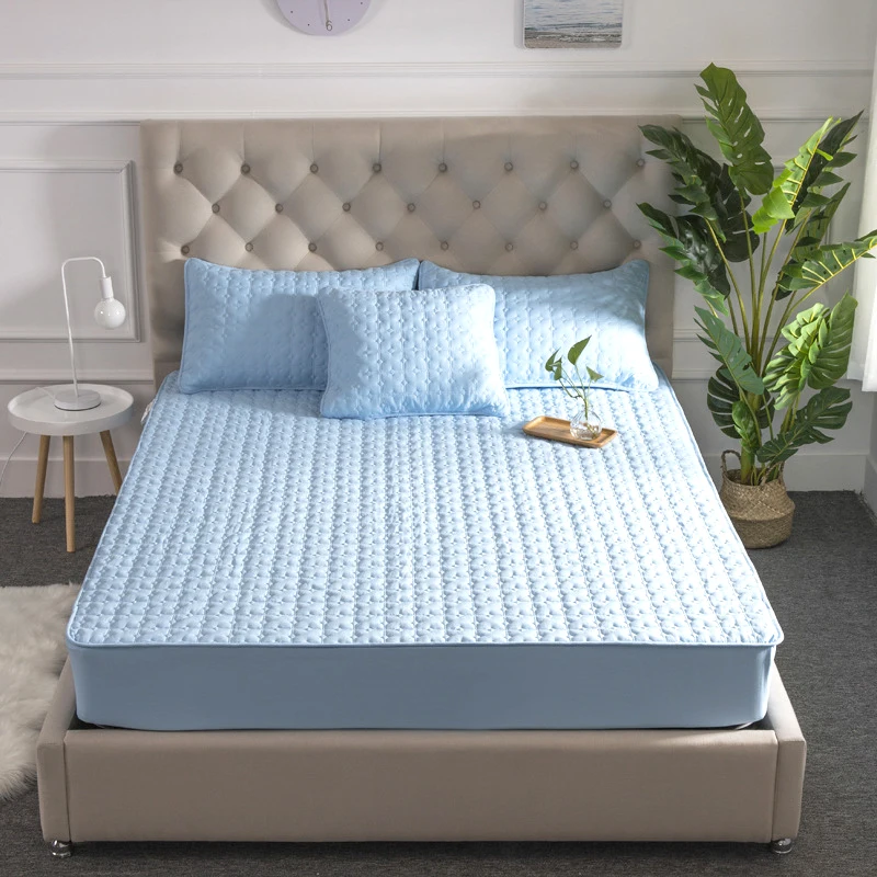 

Elastic Bed Mattress Cover Washable Queen Bed Cover Breathable Solid Color Mattress Cover Cotton Embossed Bedspread on the Bed