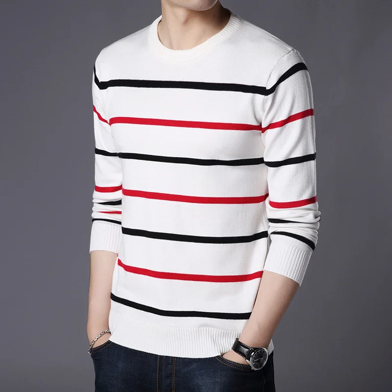 Fit Fashion New Striped High Brand Slim Quality Knit Pullover Mens Crew Sweater Autum Korean Woolen Casual Jumper Clothes Men