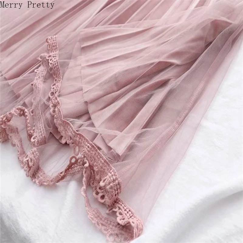 

Solid Tulle Plain Pleated Skirt 2020 Spring Womens Fashion Black Pink Adult Tulle Mesh Elastic High Waist Knee Length Skirts
