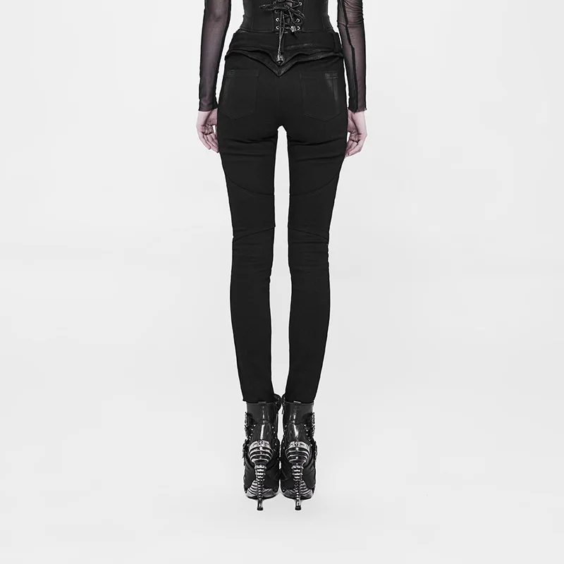 PUNK RAVE Women's Gothic Mid Waist Elegant Long Pencil Trousers Fashion Casual Rivet Skull Slim-Fitting Retro Long Women Pants