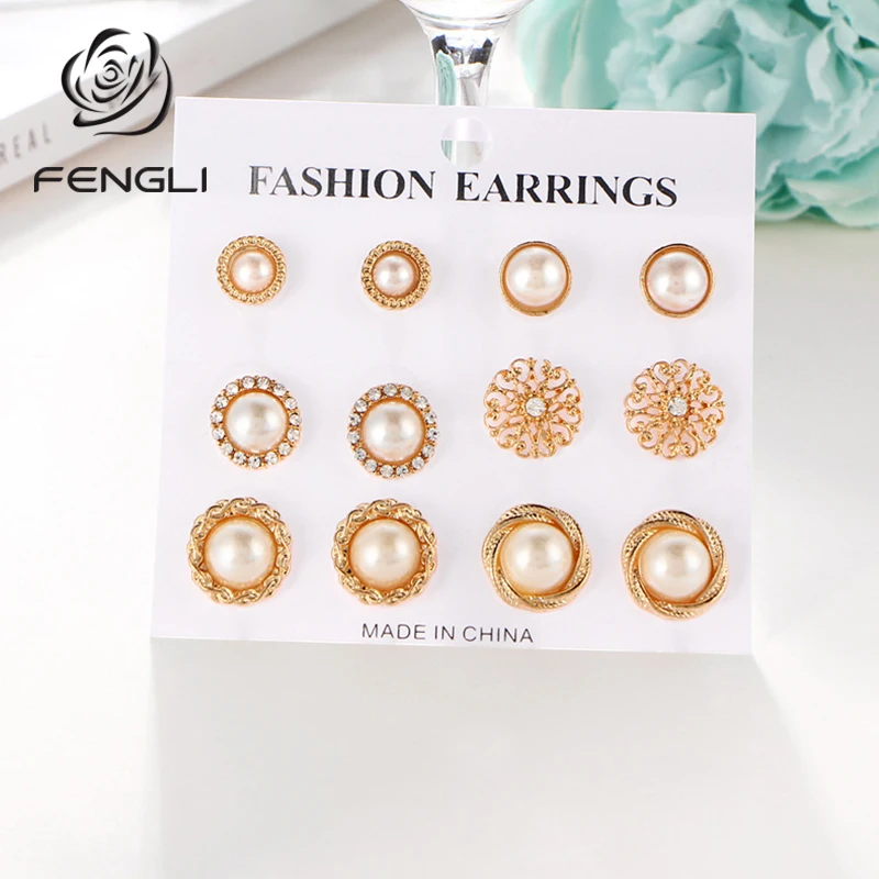 FENGLI в винтажном стиле виде Золотая шпилька серьги для Для женщин жемчуг 6