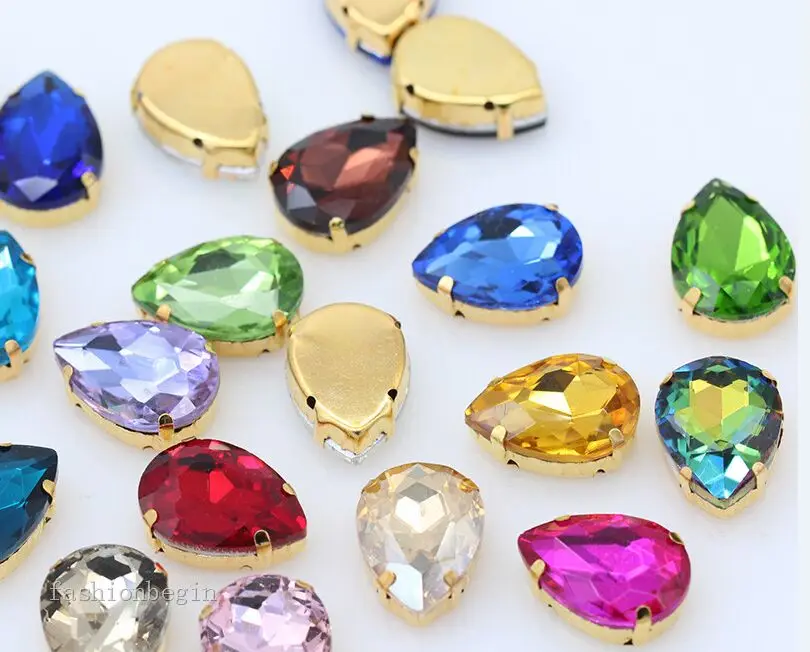 randomly mix colors 20p 10x14 мм каплевидный цвет, заостренный стеклянный камень, пришитые хрустальные стразы, каплевидные драгоценности, Золотая пуговица для свадебного платья - Цвет: randomly mix colors