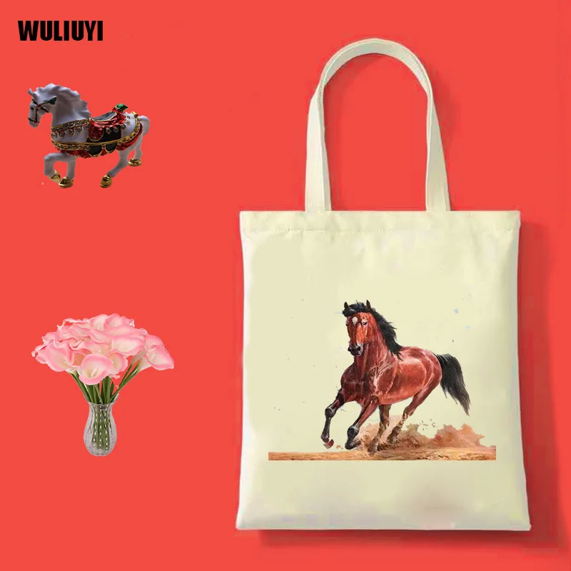 

Red horse Shopping Bag organizer canvas tote bag organizer hanging storage bags eco friendly cool Shopping storage 2020 NEW