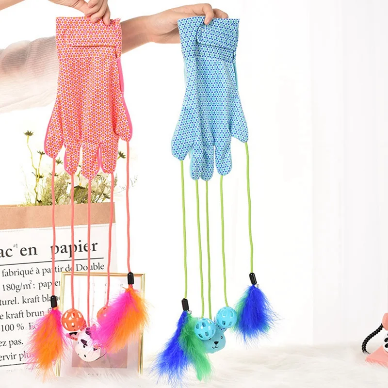Интерактивные перчатки "Кошка" игрушка мультяшная перчатка с шарики с колокольчиками перо животное забавная игрушка