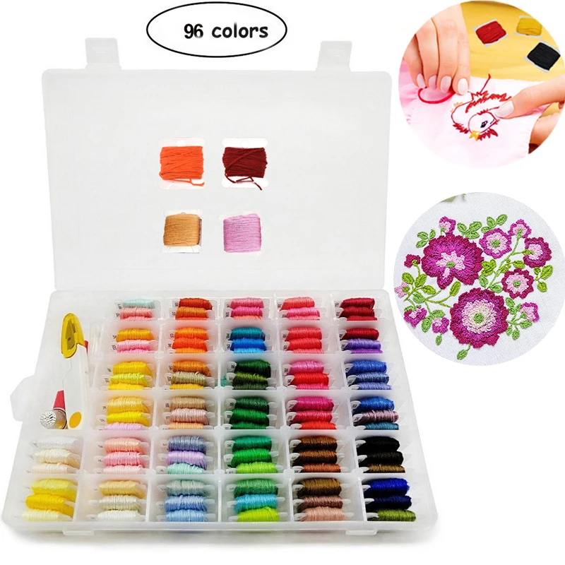 

96pcs Embroidery Floss Cross Stitch Thread Kit with Threader Bobbins Sewing Needles Storage Box Embroidery Starter Kit