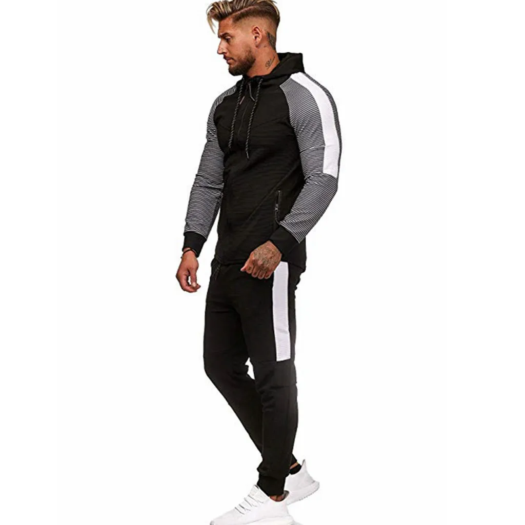 Мужская спортивная одежда осенняя толстовка с капюшоном и карманом комплект из