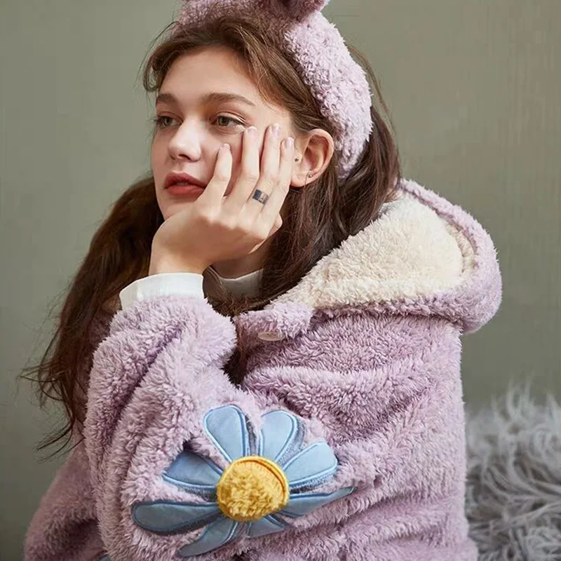 2020 ночная рубашка утолщенная фланелевая осенне-зимняя Милая Домашняя одежда