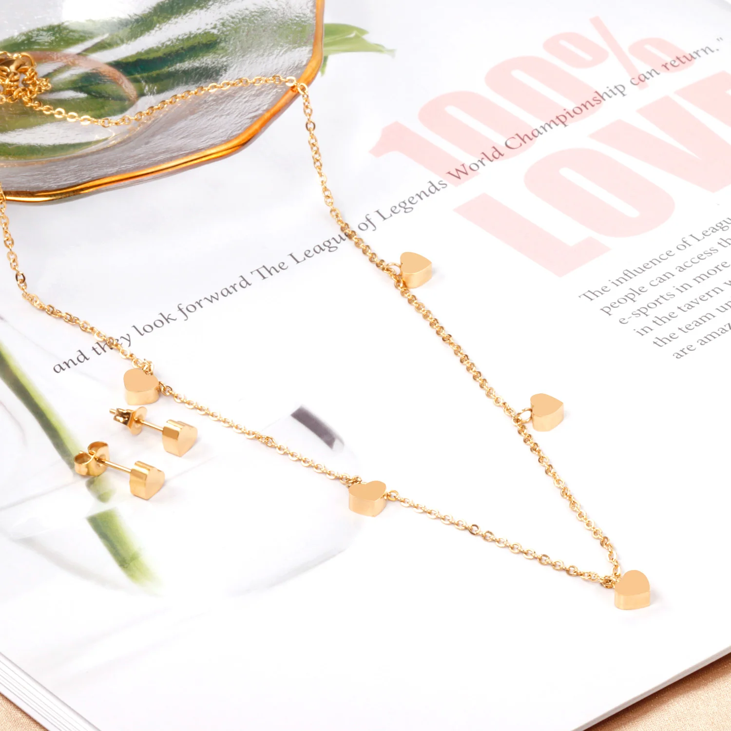 

LUXUKISSKIDS Earrings 2020 Stainless Steel Heart Shape Wedding Jewelry Sets Women Gilr/Gold Silver Color Chains Accessories