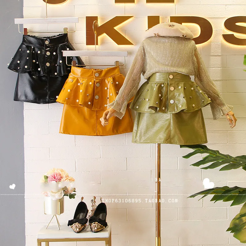 Детская одежда осень и зима 2019 новая Корейская юбка из искусственной кожи
