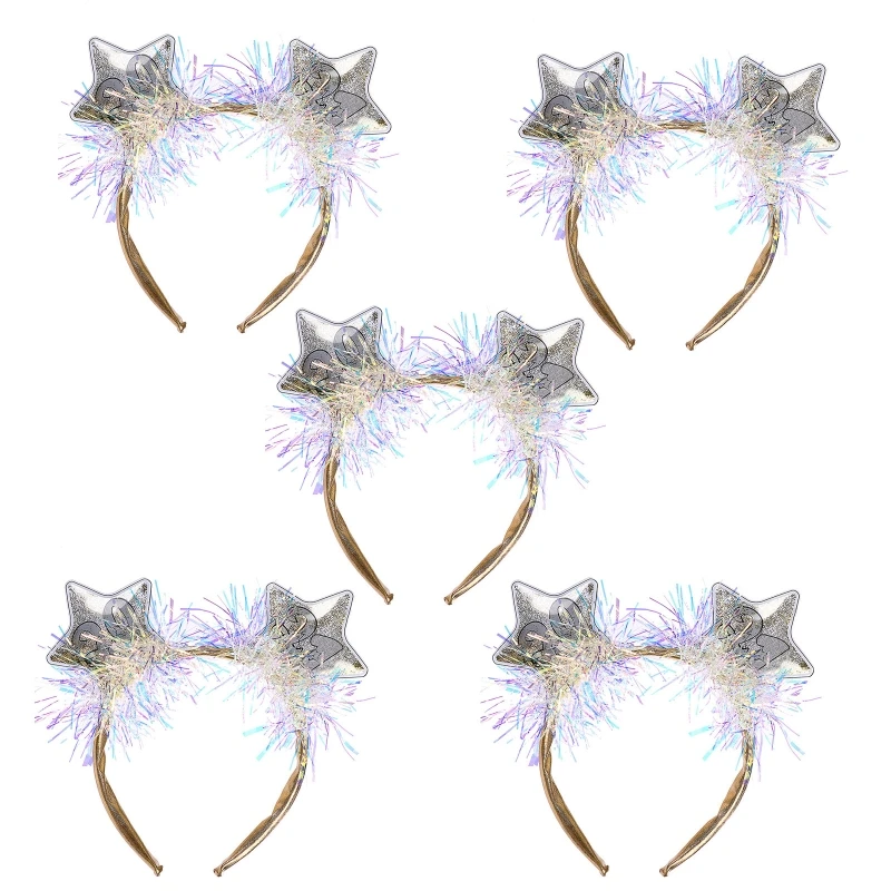 

New Year Eve Party 2021 Star Boppers Headband Colorful Glitter Tinsel Hair Hoop D0JD