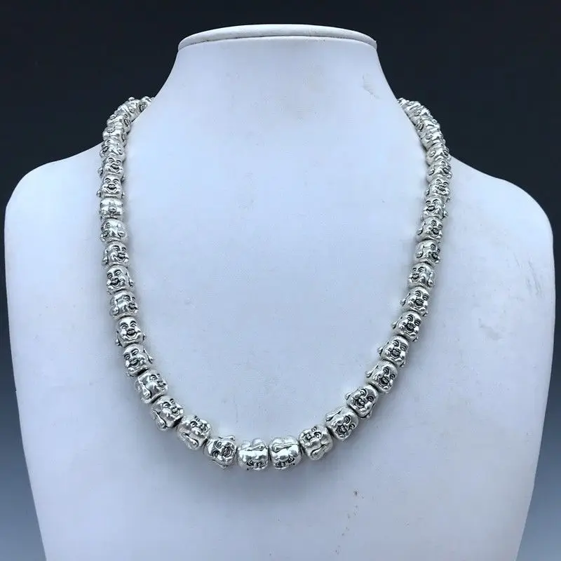 Коллекция китайское древнее тибетское серебро буддизм ожерелье из бисера.