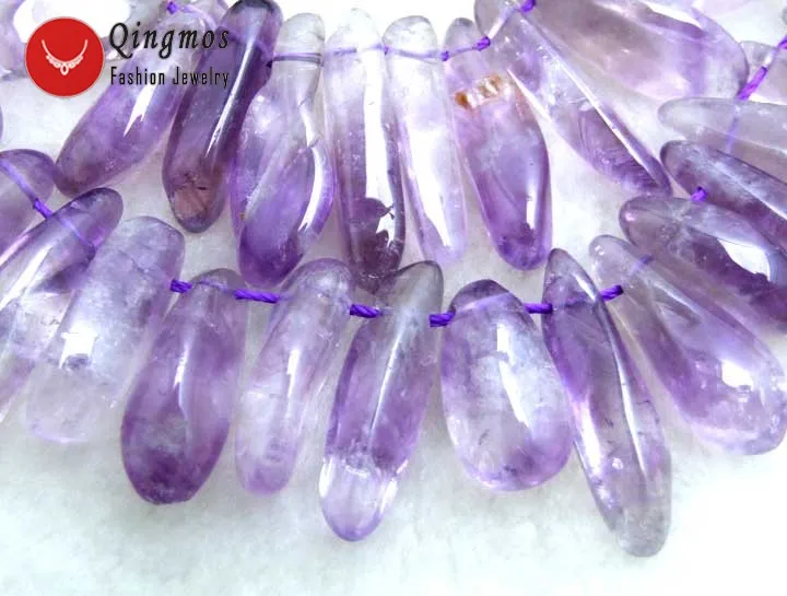 Qingmos Purple 8*25mm Strip Natural Amethysts Stone Loose Beads for Jewerlry Making DIY Necklace Bracelet Earring 15