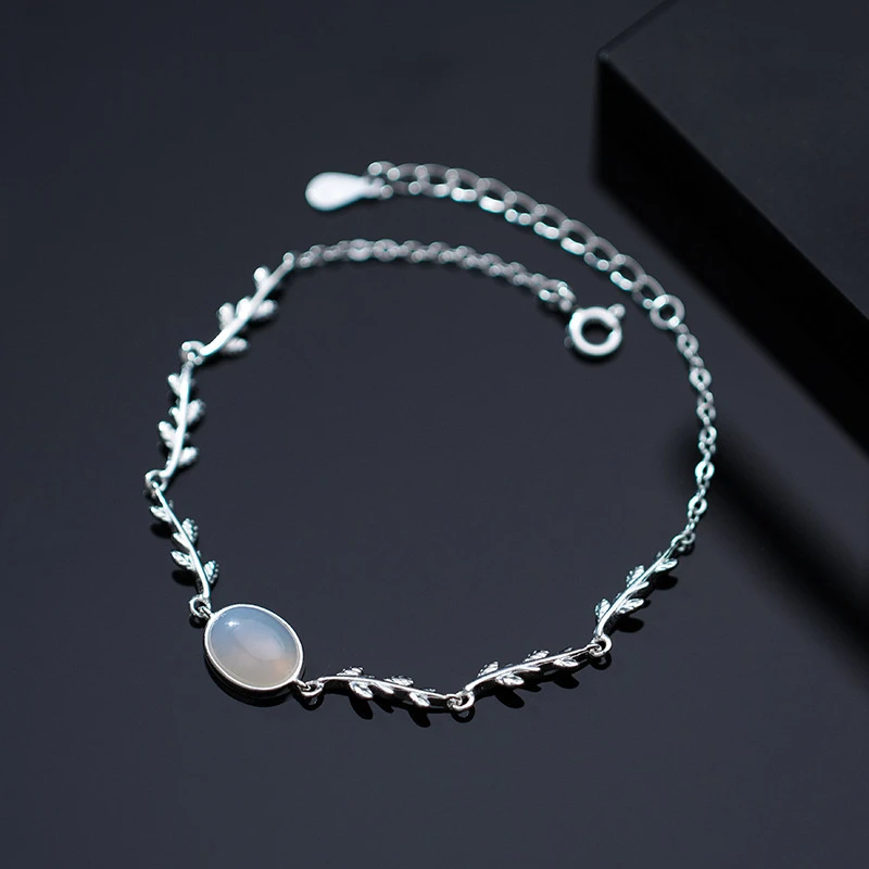 

Женский милый корейский браслет из серебра 925 пробы с листьями из синтетического опала