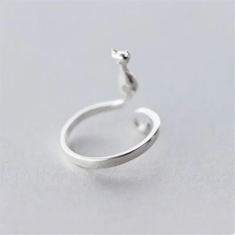 

New Fashion Sweet Popular Cute Animal 925 Sterling Silver Jewelry Not Allergic Exquisite Cat Simple Opening Rings SR223