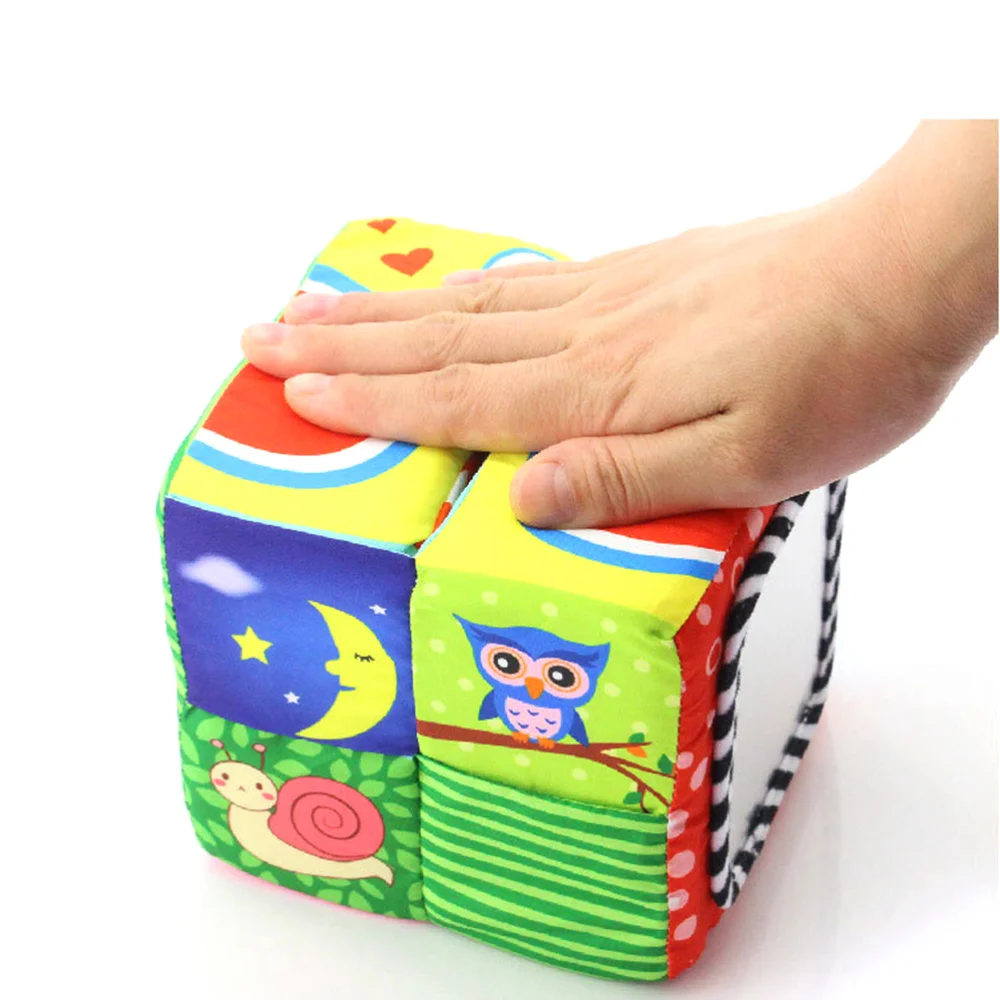

1pc Infant Baby Cloth Animal Rattle Grab and Stack Building Blocks with Safety Mirror Cubes Set Baby Blocks Early E