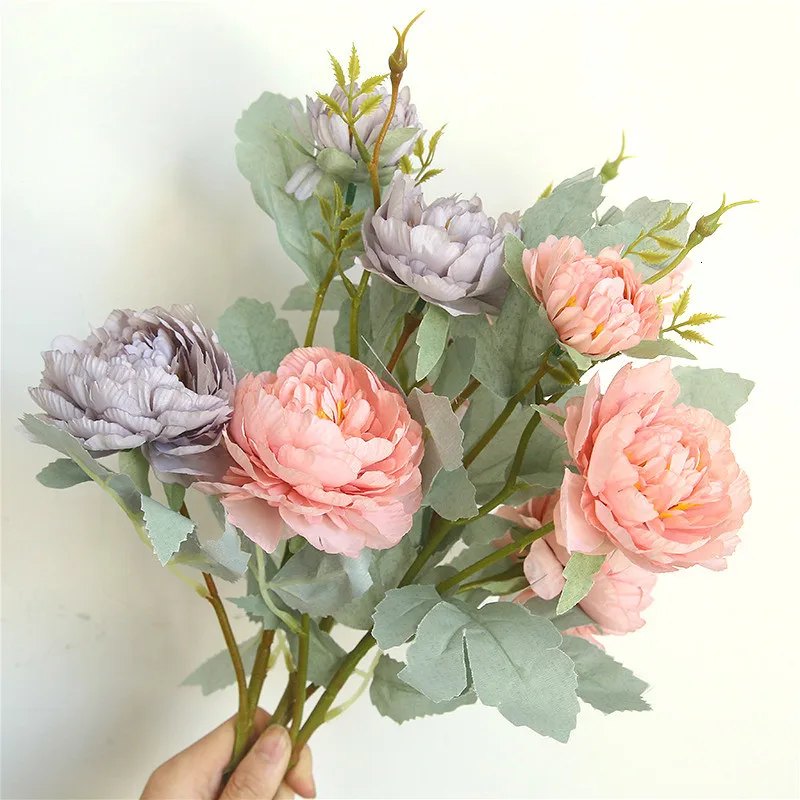 1 шт. Искусственный Пион из шелка цветы 3 Цветочная головка поддельные розы Флорес