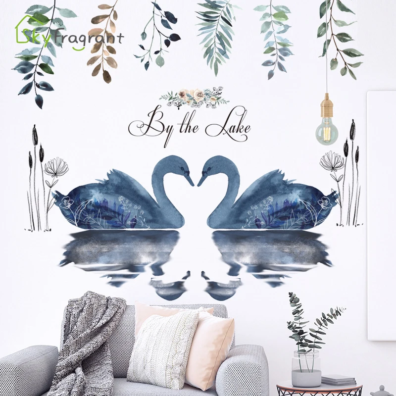 

Swan lake wall sticker water color style living room background wall decor bedroom stickers self-adhesive warm home decoration