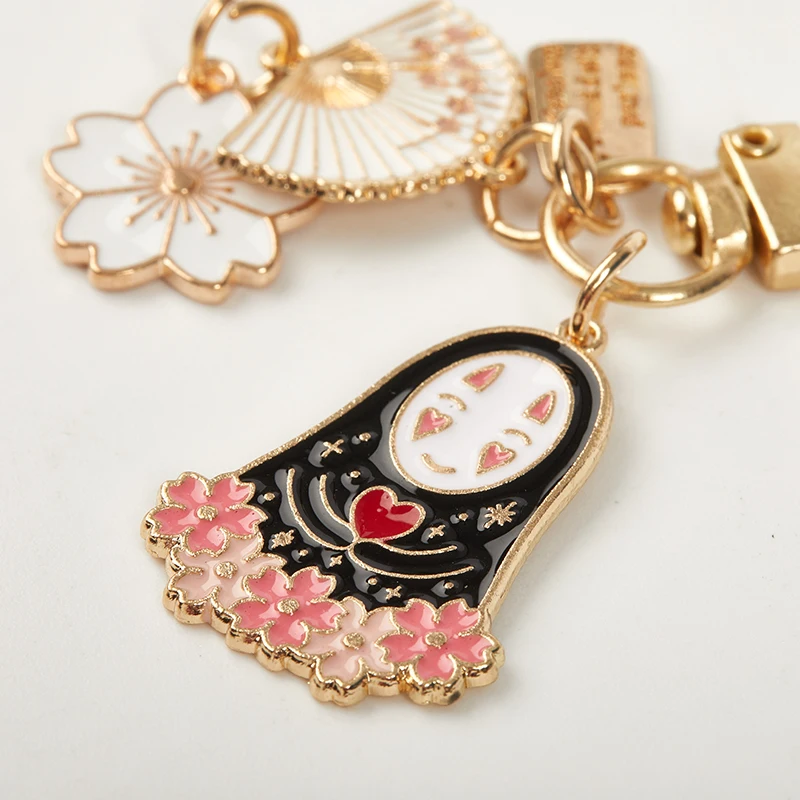 

Fashion Spirited Away No Face Man Cartoon Faceless Male Keychains Women Metal Flower Sakura Key Ring Bag Key Chain Gift Jewelry