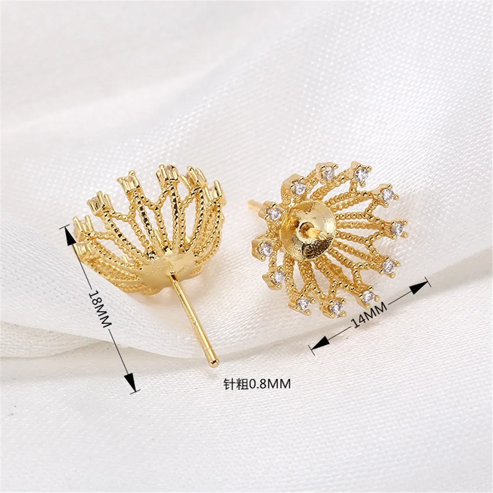 

14K gold wrapped color preserving S925 silver needle Earrings micro inlaid zircon hollowed out Flower Pearl DIY accessories