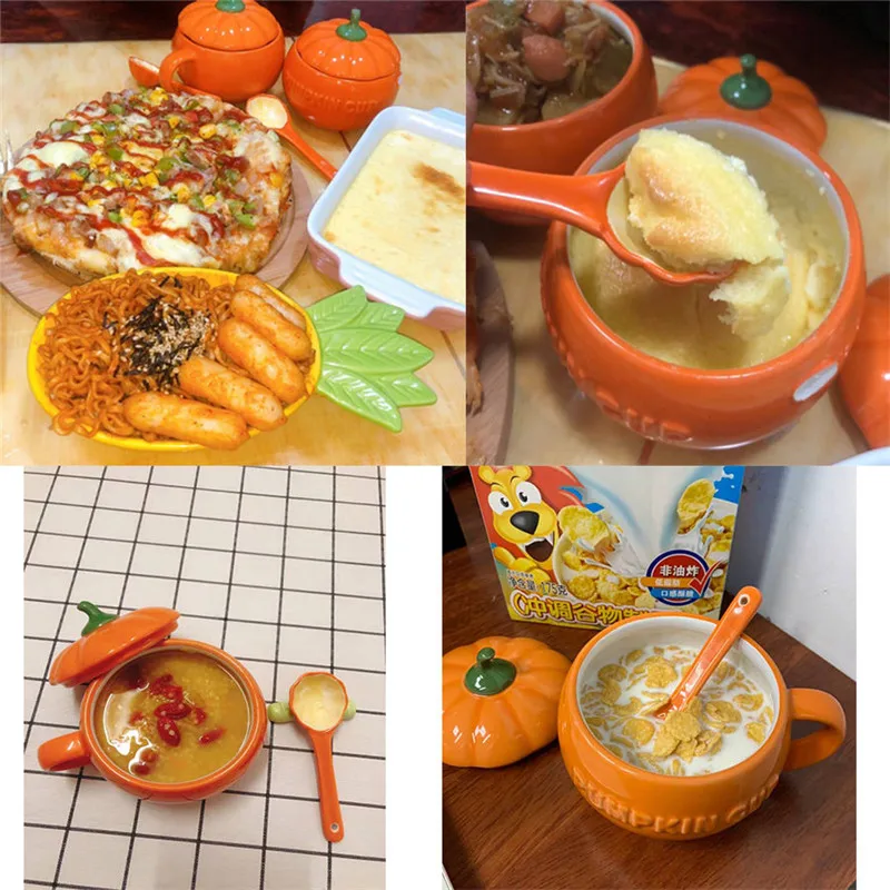 300ml/500ml Creative Pumpkin Coffee Mugs Ceramic Milk Cup with Lid Breakfast Oatmeal Yogurt Mug Funny Halloween Gift | Дом и сад