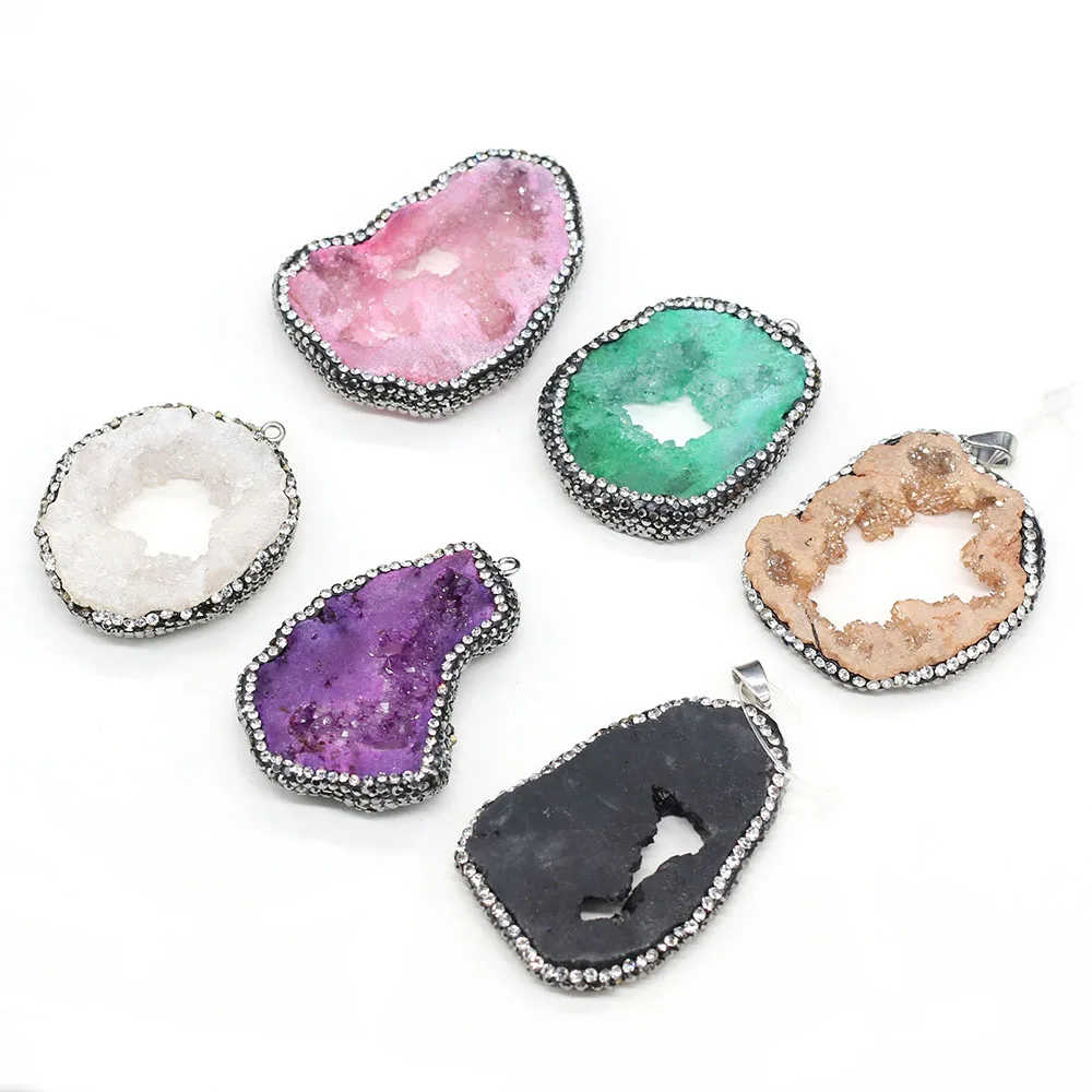 

Natural Agates Stone Pendants Irregular Artificial Diamond Colorful Agates Stone Charms for Jewelry Making Necklace Bracelet