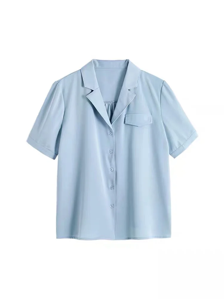 

Chiffon Slim Women's Blouses New Casual Blouse Fashion Short Sleeve Solid V-neck Buttons Shirt Summer 30060