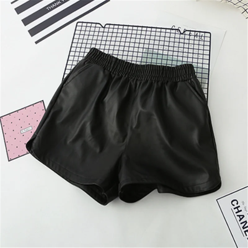 Зимние кожаные шорты для женщин с высокой талией корейского размера плюс широкие