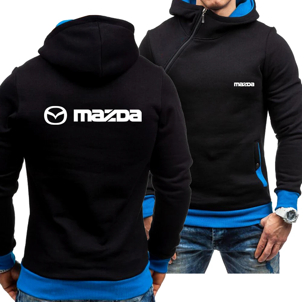 

Spring and Autumn Men's Mazda Hoodie Inclined Zipper Fashion Long Sleeve Hooded Leisure Jacket