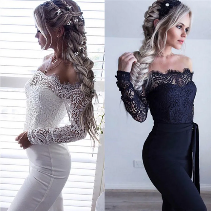 

Newest Women Lace Floral White Color Long Sleeve Jumpsuit Romper Clubwear Playsuit Bodycon Party Trousers Female