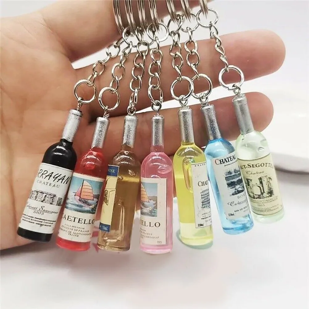 

Unisex Fashion Car Key Chains Cute Hot Novelty Resin Beer Wine Bottle Keychain Assorted Color Key Tag Round