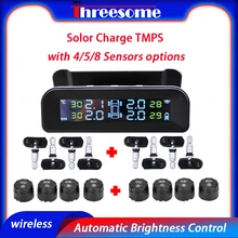 TPMS Wireless Solar Charge Car HD  Display Tire Pressure Alarm Monitor System Turn On Wth Vibration with 4/5/8 Sensors Threesome