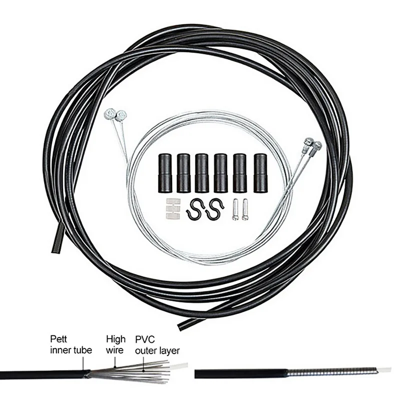 

6 IN 1 MTB Road Bike Bicycle Brake Cable Shift Line Set 4mm/5mm Transmission Tube Cables Wire With 2 Caps 2m Variable Speed Pipe