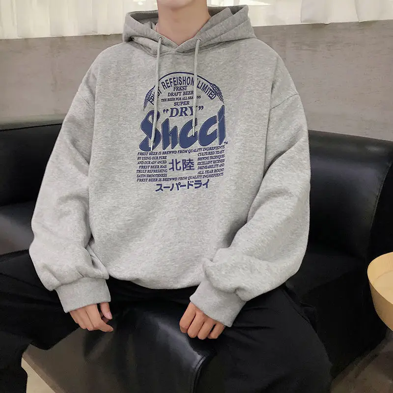 

Mens Hoodies Sweatshirts Letter Print Oversized Plus Velvet Hooded Sweatshirt Men Pullovers Casual Loose Trendy Outerwear