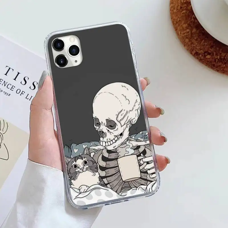 

Cute Cartoon Skull Cat Phone Case For iphone 12 5 5s 5c se 6 6s 7 8 plus x xs xr 11 pro max mini