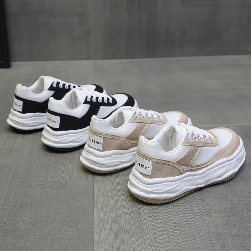 

Autumn new style black and white mixed color canvas women's shoes casual sports thick sole shoes