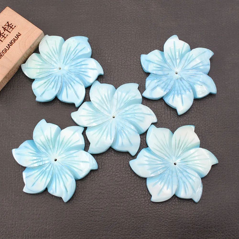 

APDGG 49MM 5 Pcs Natural Carven Blue Sea Shell Flower Beads For Pendant Necklace Earrings DIY Jewelry Findings